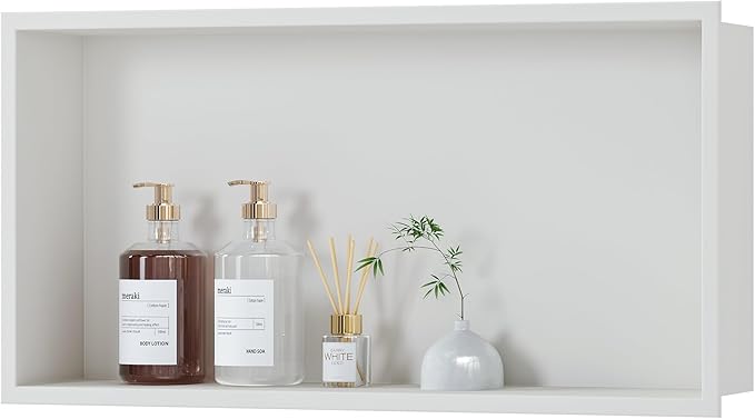 Stainless Steel Shower Niche 24" X 12", No Tile Needed Wall Niche, Recessed Shower Shelf for Bathroom Storage, Matte White