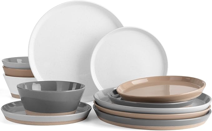 Famiware Saturn Speckled Dinnerware Sets for 4 (12 Pieces), Stoneware Plates and Bowls Dish Set - Chip and Scratch Resistant, Microwave and Dishwasher Safe, Multi-color