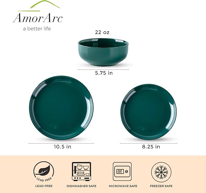 AmorArc Ceramic Dinnerware Sets for 6,Porcelain Plates and Bowls Sets, Scratch Resistant Dishes Set, Dishwasher & Microwave & Oven Safe Dishes Set,White Dishware Service for 6-18 pcs