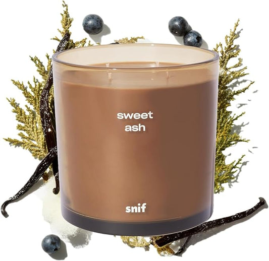 Sweet Ash Luxury Scented Candle by Snif, Low-Key Sweet and Earthy Scent, 200+ Hours, 100% Cotton Fiber Wicks, Soy Wax Blend, Non-Toxic, Vegan, 50 oz