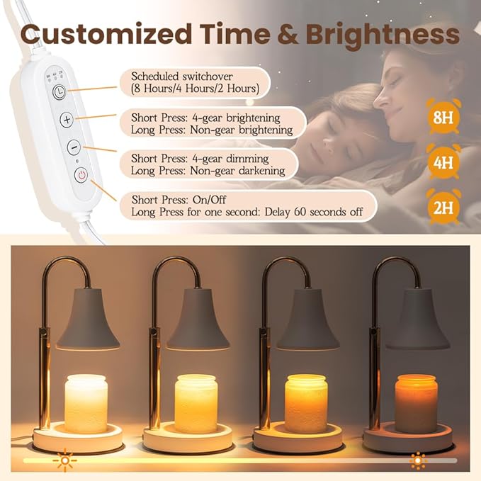 Candle Warmer Lamp White, Height Adjustable Candle Lamp Warmer with Timer, Dimmable Electric Wax Melt Warmer for Jar Candles, House Warming Gifts New Home Decor