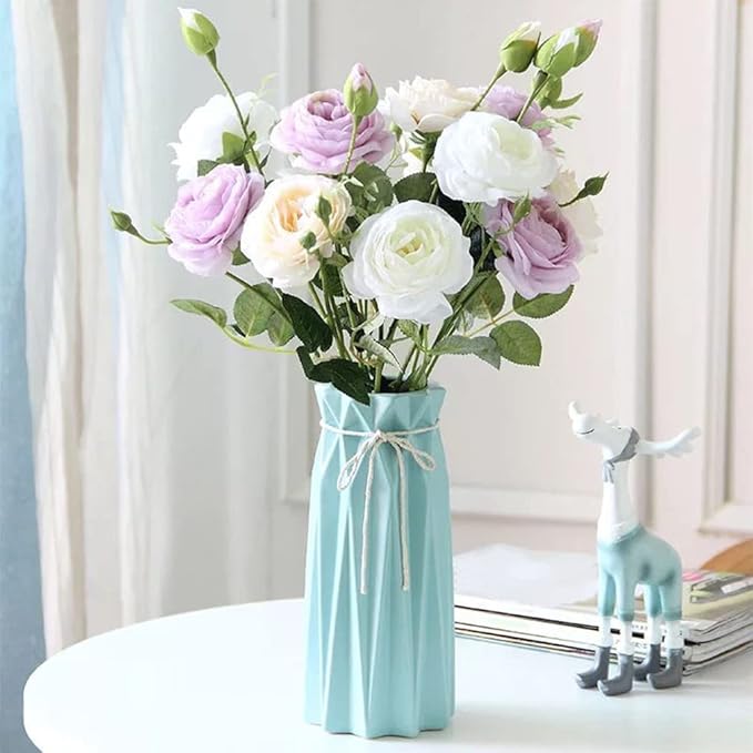 Ceramic Blue Vase Flower Vase for Home Decor Modern Style 9.5 inch Tall Vase for Table Shelf Home Decor Vase for Fireplace Bedroom Kitchen Living Room Wedding Office Desk Birthday Gifts