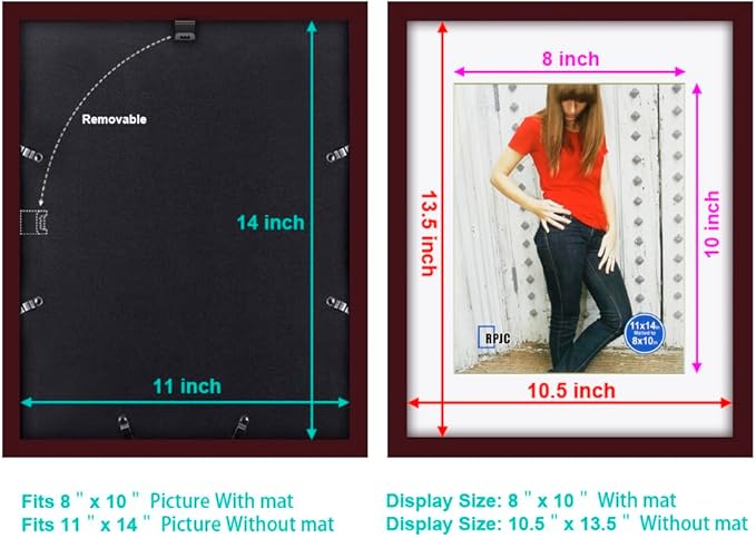 RPJC 11x14 inch Picture Frame Made of Solid Wood and High Definition Glass Display Pictures 8x10 with Mat or 11x14 Without Mat for Wall Mounting Photo Frame Dark Brown