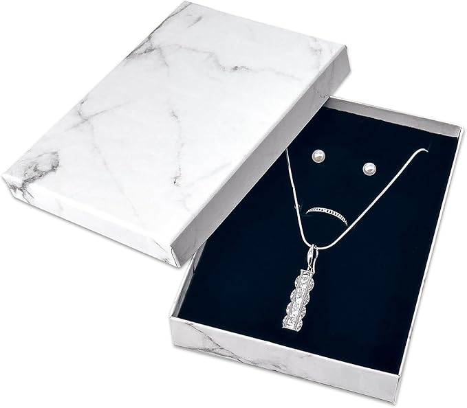 TheDisplayGuys - 12-Pack Cardboard Kraft Paper Jewelry Gift Boxes w. Velvet Padding - Earrings/Ring/Necklace - Marble White - #53 (5.4" x 3.9" x 1.0")
