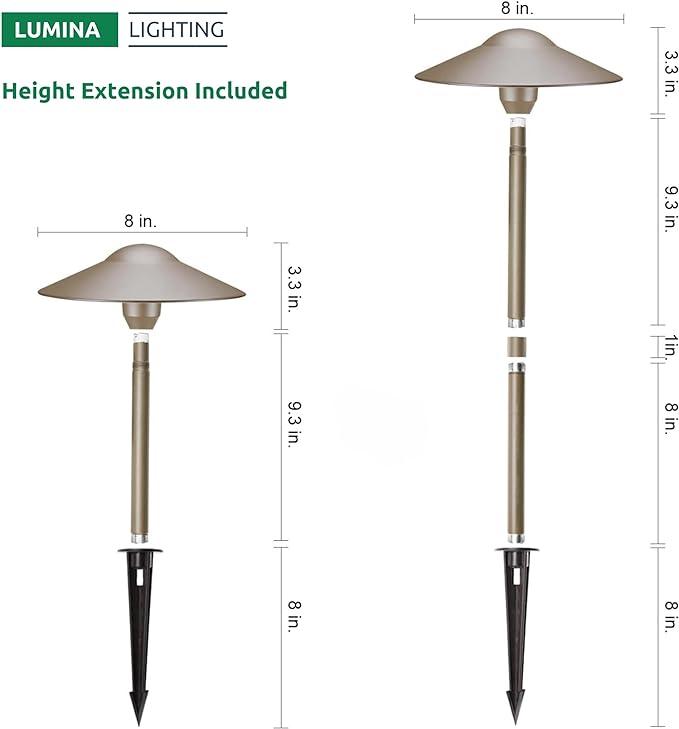 Lumina Lighting® 4W Landscape Lighting 12V Landscape Lights Low Voltage Landscape Path Lights Warm White Waterproof Outdoor Replaceable G4 LED Bulb for Garden Pathway Lawn Yard (Bronze) (8-Pack)