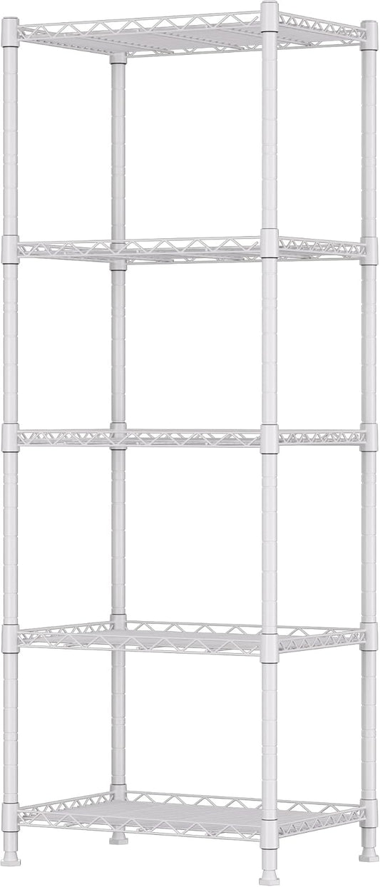 REGILLER 5-Wire Shelving Metal Storage Rack Adjustable Shelves,Standing Storage Shelf Units for Laundry Bathroom Kitchen Pantry Closet(White,11.8" D x 16.6" W x 53.5" H)