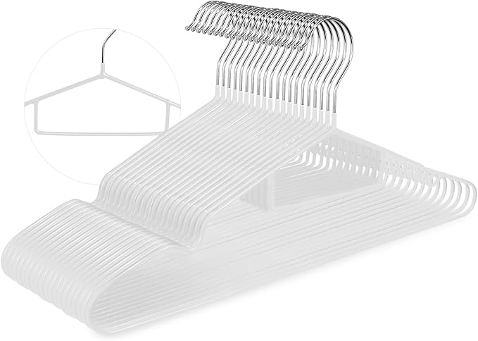 Clothes Hangers 20Pack,Black Metal Hangers with Tie Bar,Non-Slip Heavy Duty Hanger with Shoulder Notches for Dress and Camisole,Space-Saving Shirt Hanger（White）