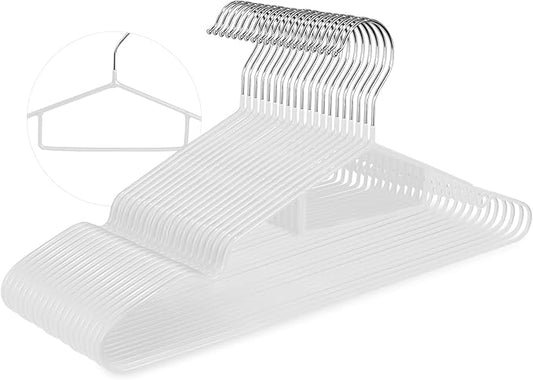 Clothes Hangers 20Pack,Black Metal Hangers with Tie Bar,Non-Slip Heavy Duty Hanger with Shoulder Notches for Dress and Camisole,Space-Saving Shirt Hanger（White）