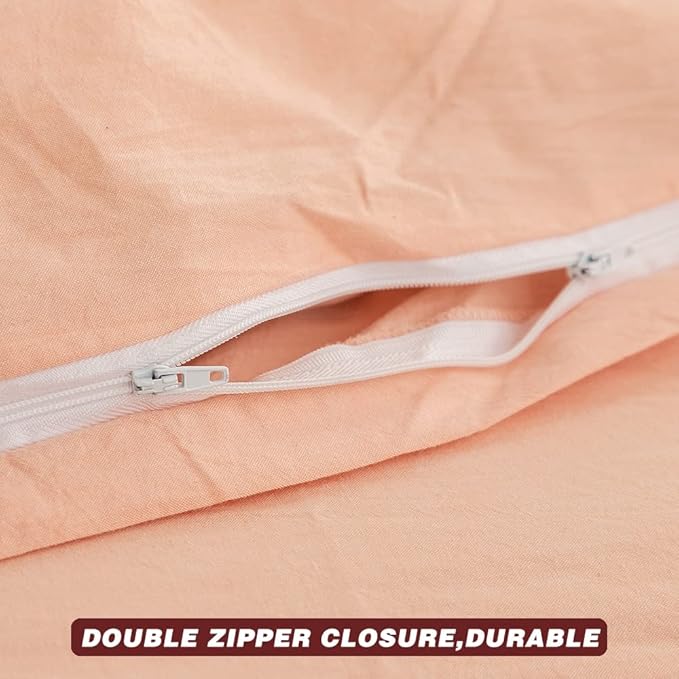 FACE TWO FACE Bedding Duvet Cover Set 3 Pieces 100% Washed Cotton Duvet Cover Linen Like Textured Breathable Durable Soft Comfy (Queen, Pink)