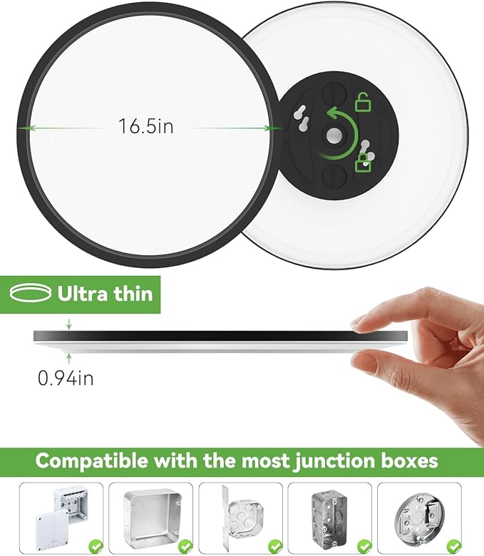 Zemty 2Pack 16.5 Inch LED Flush Mount Light, 36W 4200lm Super Slim Ceiling Light Fixtures, 3000K/4500K/6500K Selectable Ceiling Lamp for Bedroom, Kitchen, Living Room (Black)