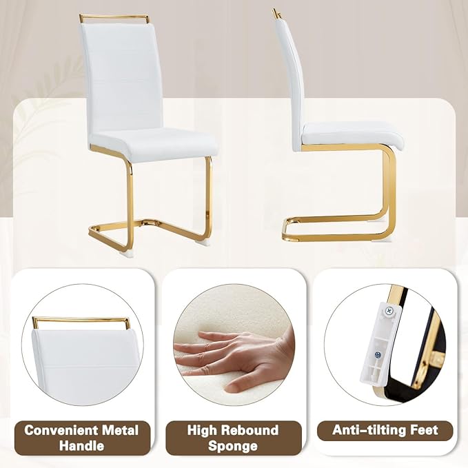 51" Glass Dining Table Set 4,Small Kitchen Room Dining Table Set 4 with Chairs,Tempered Glass Top with Gold Legs,Easy to Assemble,Dinette Breakfast Nook