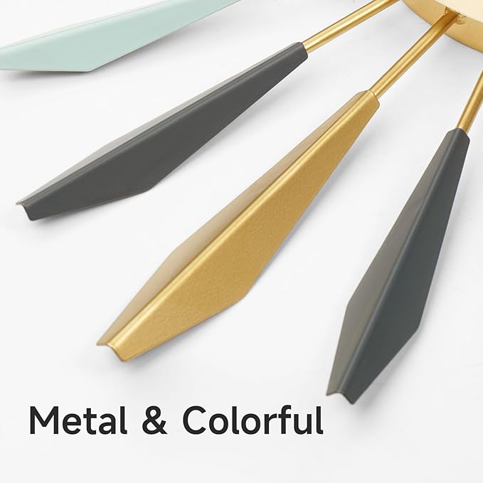 Mid Century Modern Wall Clock, Large Metal Decorative Clock Silent Battery Operated, Colorful Sunburst Starburst 28 Inch Wall Clocks for Living Room Kitchen Bedroom Office