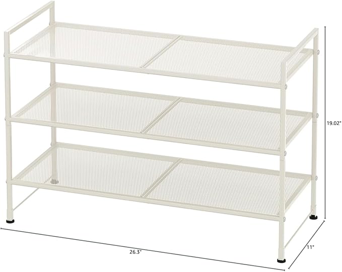 SIMPLE HOUSEWARE 3-Tier Stackable Mesh Shoe Rack, White