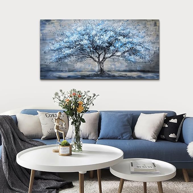 Canvas Wall Art for Living Room Wall Decor for Bedroom Office Modern Hotel Wall Decorations Blue Tree Landscape Paintings Abstract Pictures Artwork Room Aesthetic Home Decor 20x40 in