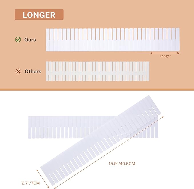 MaidMAX 15pc Drawer Dividers - Adjustable Organizers for Clothes, Underwear, Makeup, Kitchen Utensils & Tools - 16' x 2.7' DIY Dresser Drawer Separators for Bedroom, Kitchen, Office