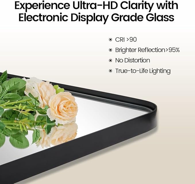 ANDY STAR 20"x30" Matte Black Pivot Mirror for Bathroom, Metal Frame Bathroom Mirrors for Wall，Rectangle Titling Vanity Wall Mirror with Rounded Corner Design Hangs Vertically Only