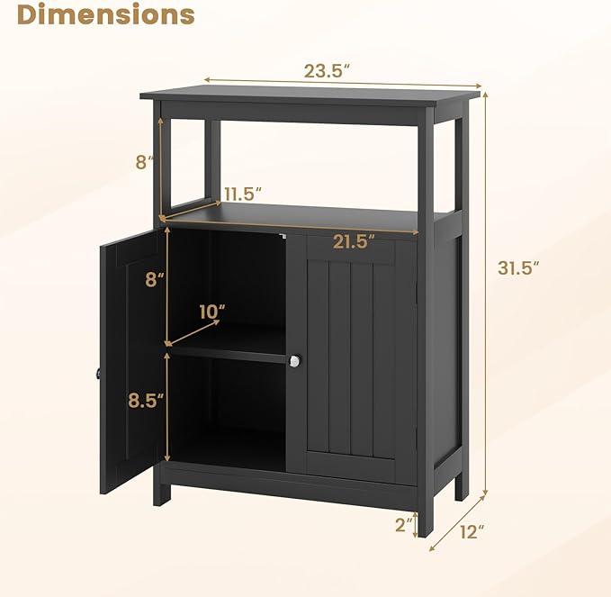 Tangkula Bathroom Storage Cabinet, Freestanding Floor Organizer with 2 Doors & 1 Adjustable Shelf, Modern Home Bathroom Furniture for Living Room Entryway Kitchen (Cabinet, Black)