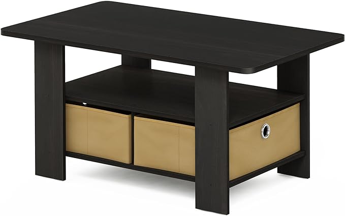 Furinno Coffee Table with Bins, Espresso/Brown