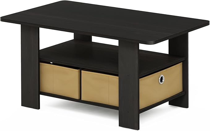 Furinno Andrey Coffee Table with Bin Drawer, Dark Espresso/Brown