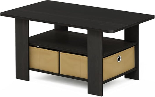 Furinno Andrey Coffee Table with Bin Drawer, Dark Espresso/Brown