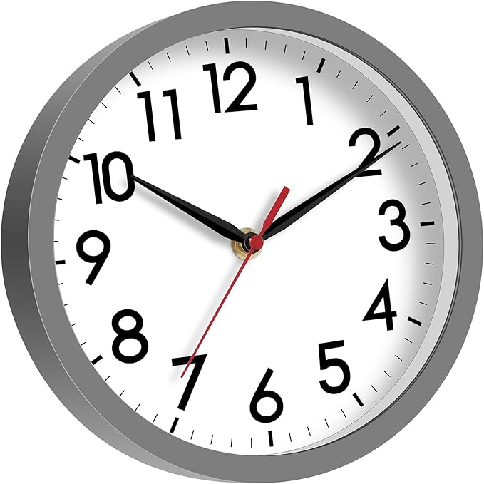 AKCISOT Wall Clock 8 Inch Silent Non-Ticking Modern Clocks Battery Operated - Analog Small Classic for Office, Home, Bathroom, Kitchen, Bedroom, School(Gray)