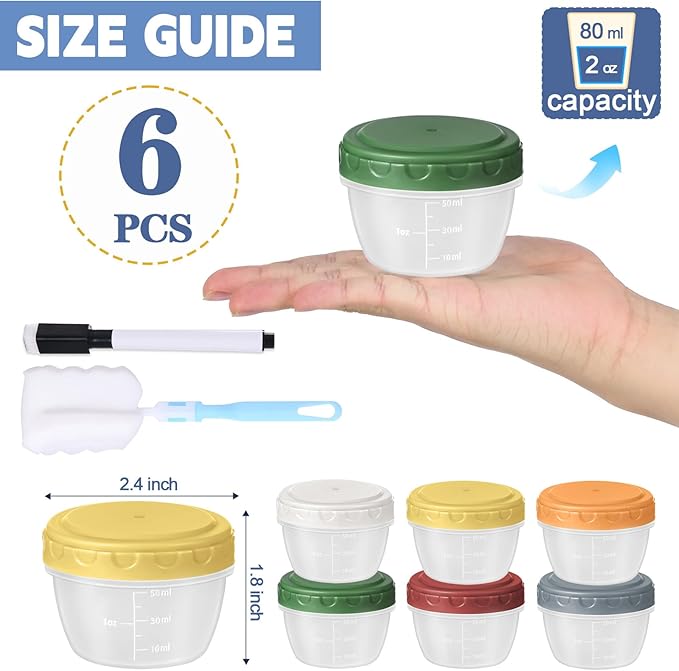 6pcs 2 oz Salad Dressing Container, Reusable Condiment Containers Sauce Cups with Leak-proof Lids, Small Plastic Food Storage Dip Containers for Lunches, Freezer, Microwave & Dishwasher Safe