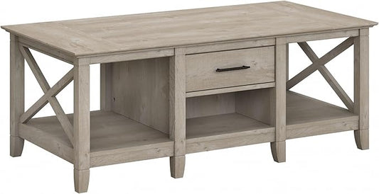 Bush Furniture Key West Coffee Table with Storage in Washed Gray