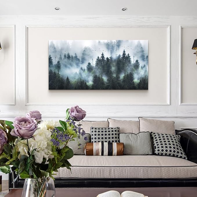Wapluam Canvas Wall Art For Living Room & Office - Foggy Forest Landscape - Framed Canvas Prints - Modern Wall Painting - 20"X40"