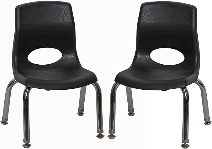Children’s Factory MyPosture Plus 8" Chair, Black with Chrome Legs, 2 Pack, Stackable Ergonomic Seating Solution for Classrooms and Homeschools