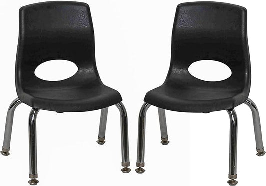 Children’s Factory MyPosture Plus 8" Chair, Black with Chrome Legs, 2 Pack, Stackable Ergonomic Seating Solution for Classrooms and Homeschools
