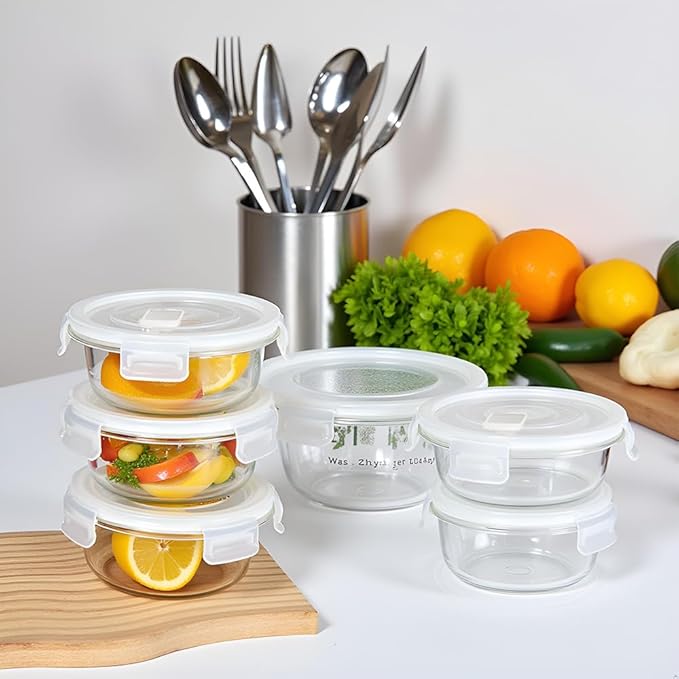 4Pack Round Glass Food Storage Containers With Lids, 1.5 Cup Round Meal Prep Bowls With Lids BPA-Free, Small Glass Food Containers for Soup Leftover, Microwave, Dishwasher, Freezer Safe