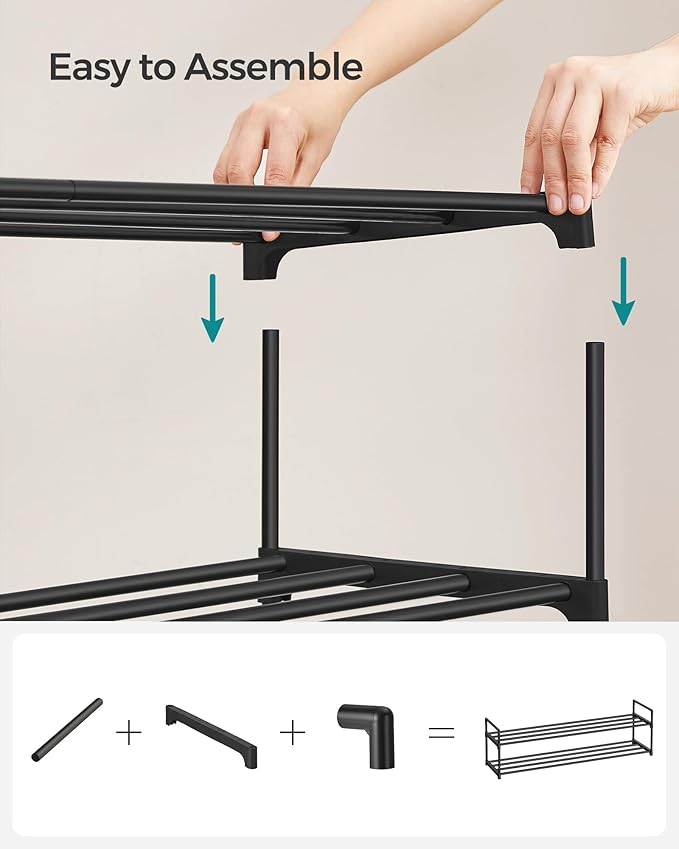 SONGMICS Shoe Rack, 2-Tier Shoe Organizer, Metal Storage Shelf, Upright or Upside Down, for 15-18 Pairs, Stackable, for Entryway, 11.8 x 46.1 x 13.4 Inches, Black ULSA032B01