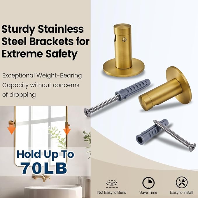 ANDY STAR 20"x30" Brushed Gold Pivot Mirror for Bathroom, Brass Metal Frame Bathroom Mirrors for Wall，Rectangle Titling Vanity Wall Mirror with Rounded Corner Design Hangs Vertically Only