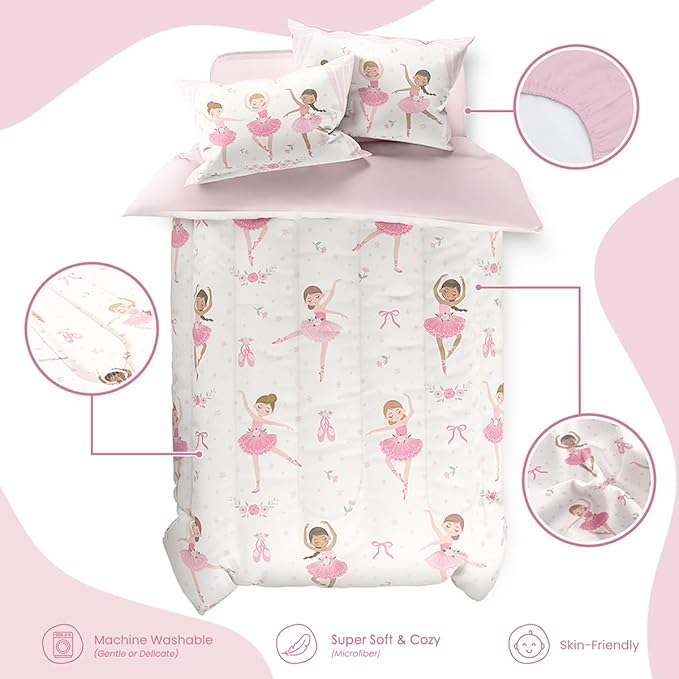 SANDJEST Ballet Duvet Cover Sets Twin Size for Kids Girls, Include 1 Polyester Comforter Cover 68x86 Inches and 1 Pillowcase 20x26 Inches, Comforter Not Included, Gift for Christmas Birthday