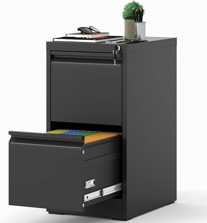AQY 2 Drawer File Cabinet with Lock, Metal Filing Cabinets for Home Office, 18" Deep Heavy Duty Vertical Storage Cabinet for Hanging A4/Letter/Legal Size Files, Assembly Require