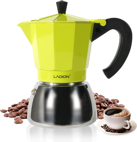 Stovetop Espresso Maker, 6Cup Moka Pot, Espresso Machine Compatible with Induction Cooktops, 300ml Stainless Steel & Aluminum Cuban Coffee Maker for Cafetera Cubana, Green