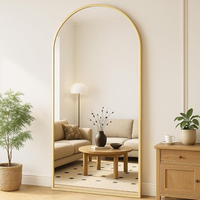Full Length Mirror, 78"x38" Arched Floor Length Mirror with Stand, Gold Body Mirrors Hanging or Leaning, Wall Mirrors Freestanding with Aluminum Frame for Living Room, Bedroom