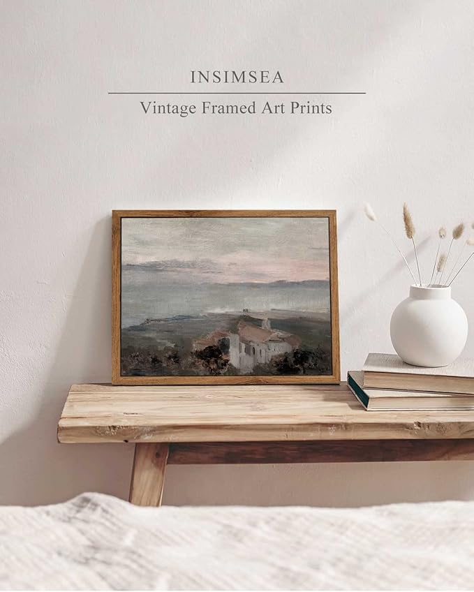InSimSea Framed Wall Art for Living Room - Vintage Coastal Town Landscape Canvas - Rustic Farmhouse Decor for Office - Retro Room Decorations 9x11in