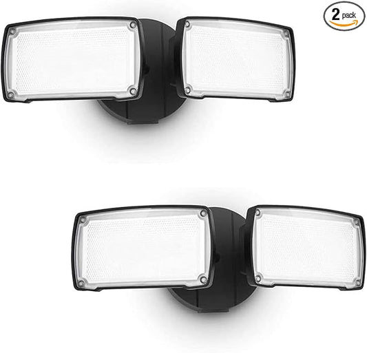 LUTEC 2 Packs LED 3500 Lumen 32W 5000K Integrated Dual-Head Floodlight Outdoor Dusk to Dawn Waterproof Exterior Security Wall Light for Patio Garden Yard-Black…