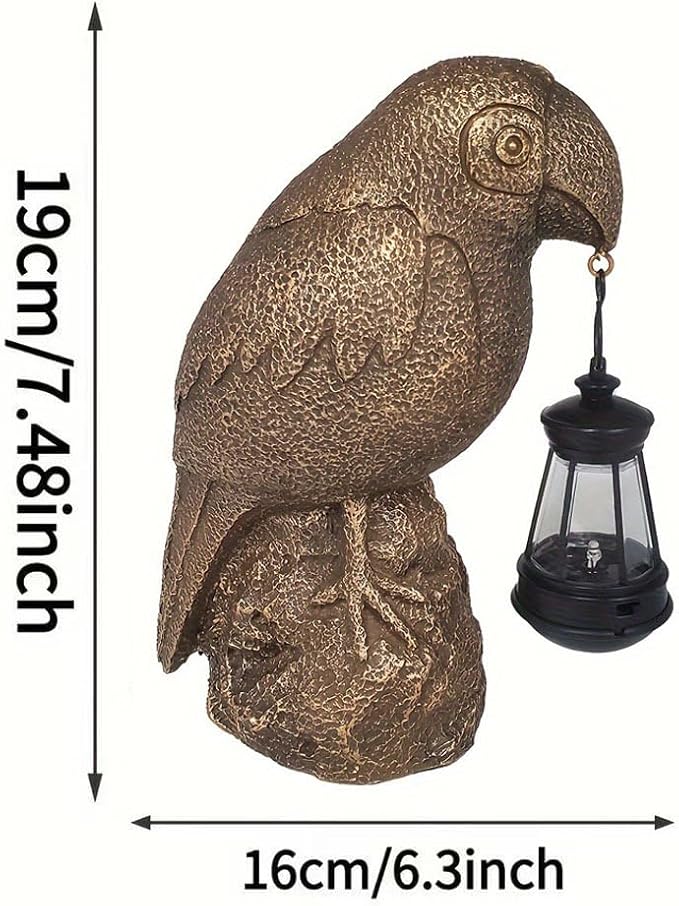 Outdoor Figurine Lights-Solar-Powered Parrot Garden Light - Waterproof Resin Statue, Auto-Charging led lamp for Outdoor Decor - Unique Birthday, Christmas Present (Bronze-Colored)