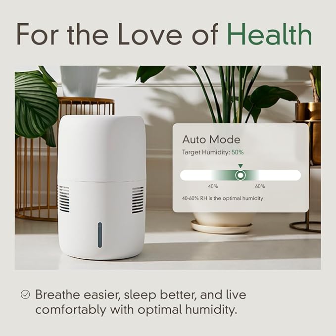 Humea Smart Evaporative Humidifier with WiFi & App Control - 3L Tank, 4 Speeds, 300ml/h - Quiet, Mist-Free, No White Dust - Nightlight - For Allergies, Dry Skin, Better Sleep - White