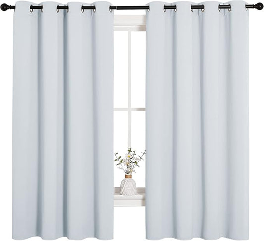 NICETOWN Room Darkening Draperies Curtains Panels, Window Treatment Thermal Insulated Grommet Room Darkening Curtains/Drapes for Bedroom (Greyish White, 2 Panels, 55 by 68)