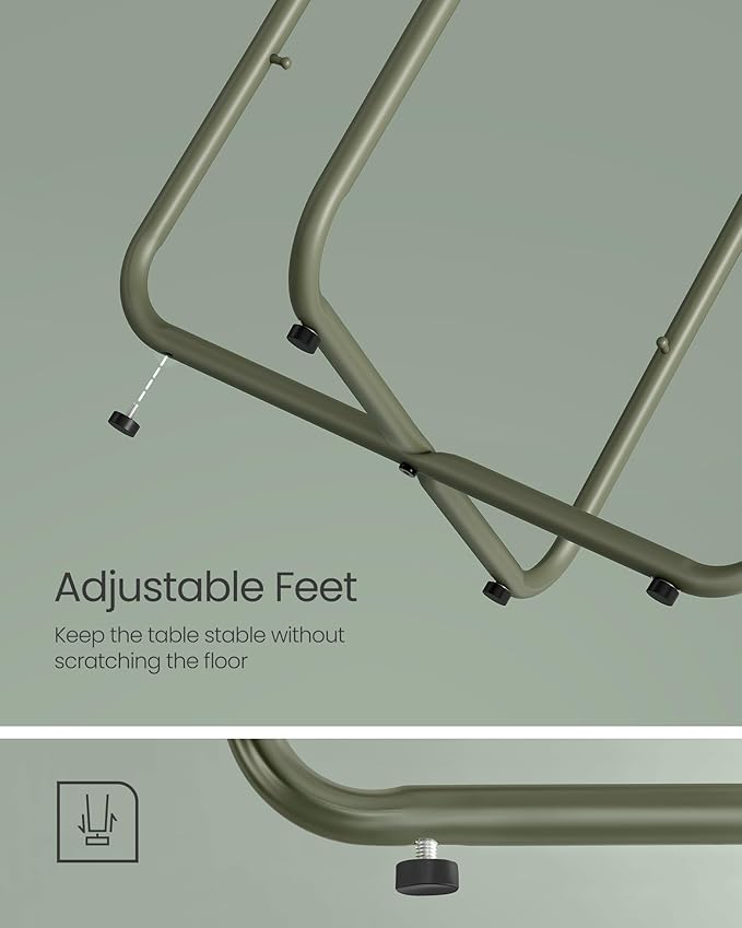 VASAGLE Small Round Side End Table, Modern Nightstand with Fabric Basket, Forest Green and Cream White ULET223C80