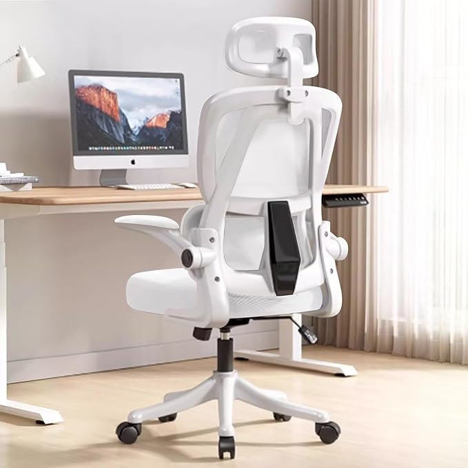 Ergonomic Office Chair Computer Desk Chairs with Flip-up Armrests and Lumbar Support, High Back Mesh Gaming Chairs Rolling Work Swivel Task Chairs with Adjustable Headrest