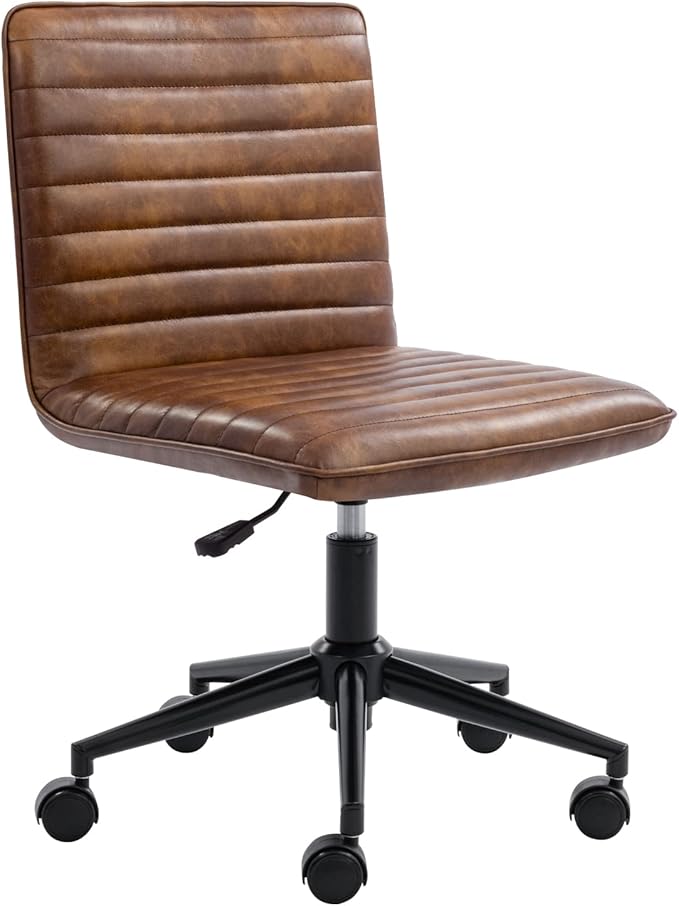 Furnimart Armless Office Desk Chair Task Chair Faux Leather Upholstered Task Chair Teen Desk Chair Mid-Back 360° Swivel Adjustable Small Chair (Leather-DustYellow)