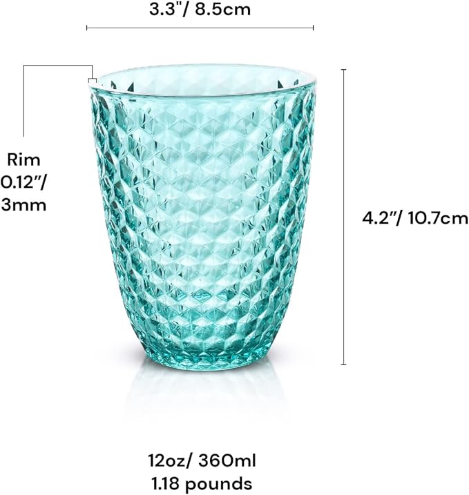 BELLAFORTE Shatterproof Tritan Plastic Short Tumbler, Set of 4, 12 oz - Laguna Beach Drinking Glasses - Unbreakable Glasses for Indoor and Outdoor Use - BPA Free - Blue