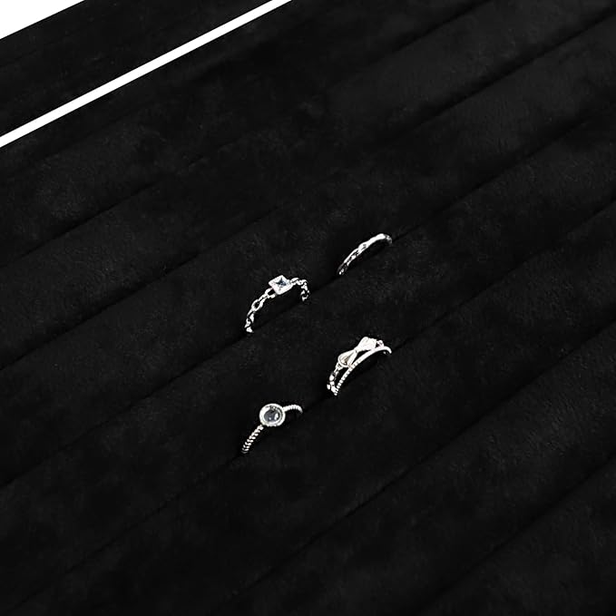 Wudygirl 7 Slot Ring Holder Organizer Display Tray for Rings And Jewelry Storage Velvet Ring Box with Multiple Slots Rings Organizer and Jewelry Showcase (Black Velvet)