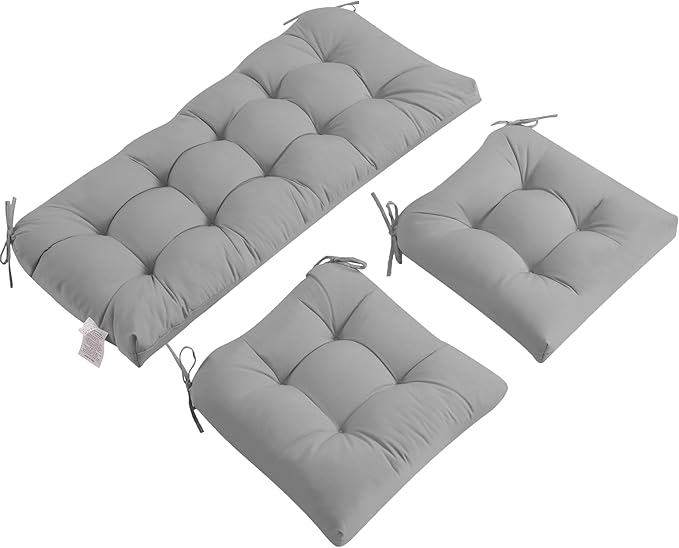 ADLIVWYD 3-Pieces Wicker Chair Cushion Set, 1 loveseat and 2 U-Shape, 44"x19" &19"x19" Tufted Outdoor Cushions for Indoor/Outdoor Patio Furniture,(Ash Gray)