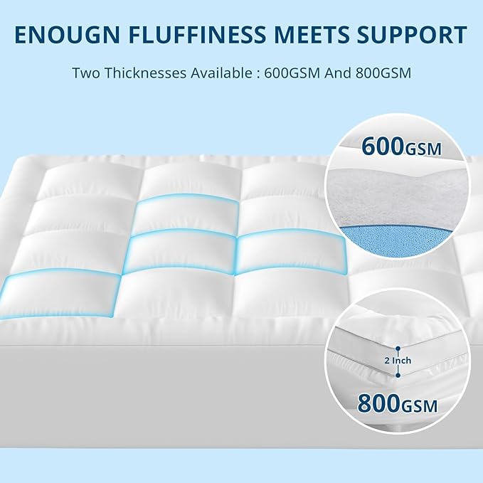 YUGYVOB Mattress Pad Extra Thick, Cooling, and Breathable Twin Mattress Topper 8-21" Deep Pocket Soft Down Alternative Fill