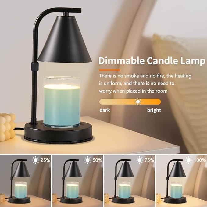 Candle Warmer Lamp, Electric Candle Lamp Warmer Birthday for Mom Women Home Bedroom Decor Dimmable Wax Melt Warmer for Scented Wax with 2 Bulbs, Jar Candles(Height-Adjustable)